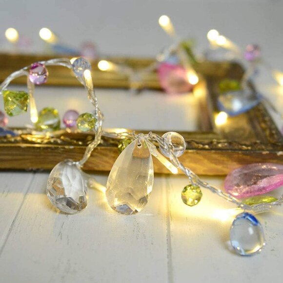 NEW Bohemian Fairy Gem Crystal-Cut LED Remote String Lights Wall Dorm Boho Decor - Picture 10 of 12